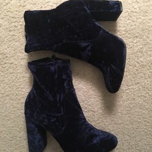 Blue suede booties